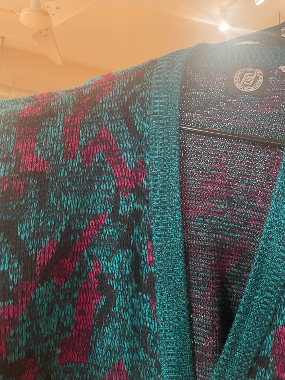 Vintage Teal and Magenta Cardigan